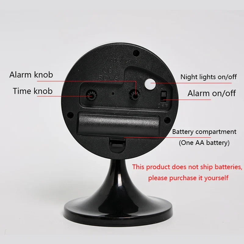 NNEOBA Nordic Vintage Metal Alarm Clock Silent Table Clock with Nightlight Black