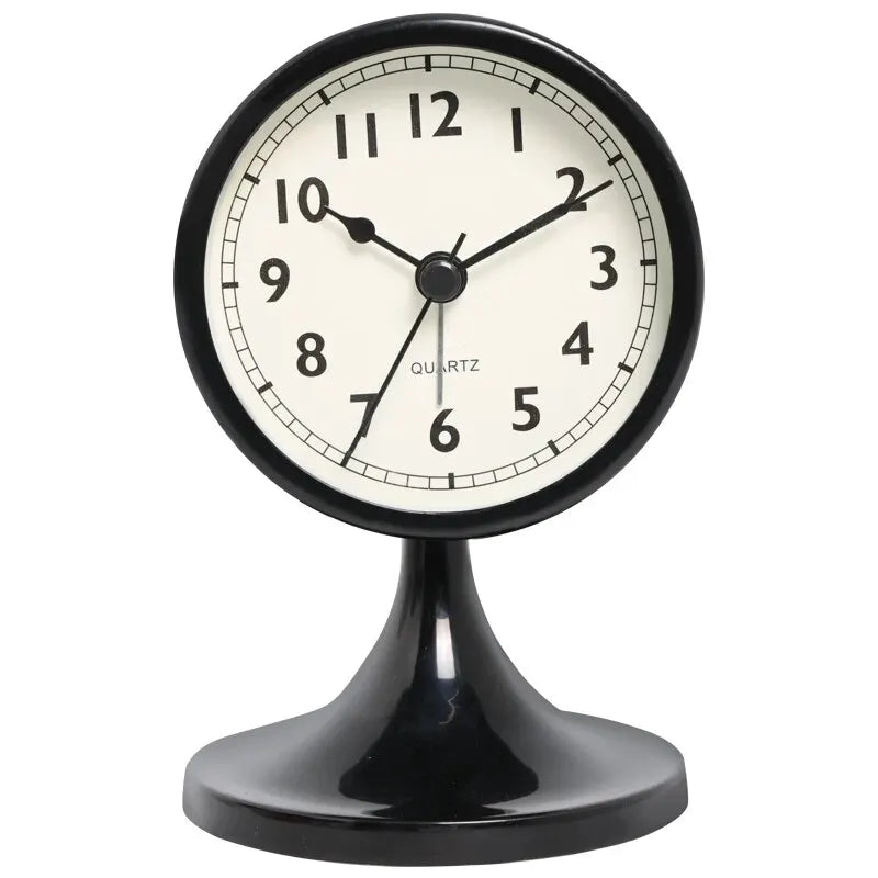 NNEOBA Nordic Vintage Metal Alarm Clock Silent Table Clock with Nightlight Black