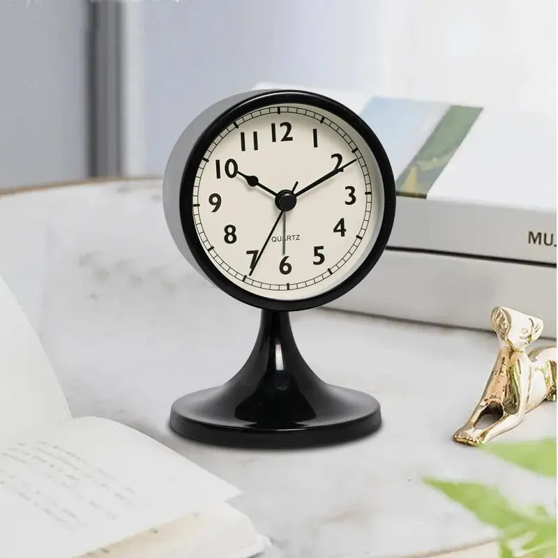 NNEOBA Nordic Vintage Metal Alarm Clock Silent Table Clock with Nightlight Black